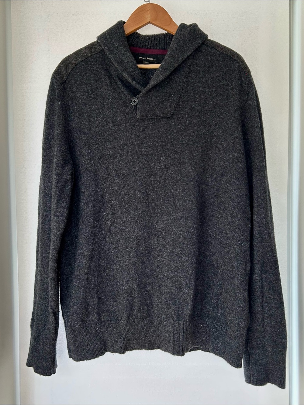 Banana Republic Men’s XL Merino Wool Blend Shawl Collar Pullover Sweater Gray